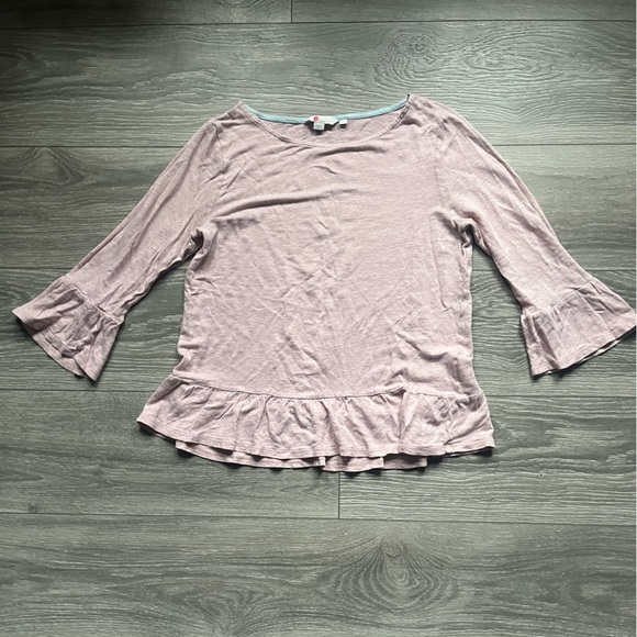 Boden 100% Linen Pastel Pink 3/4 Ruffle Sleeve Casual Spring Preppy Top Size M - Picture 1 of 7
